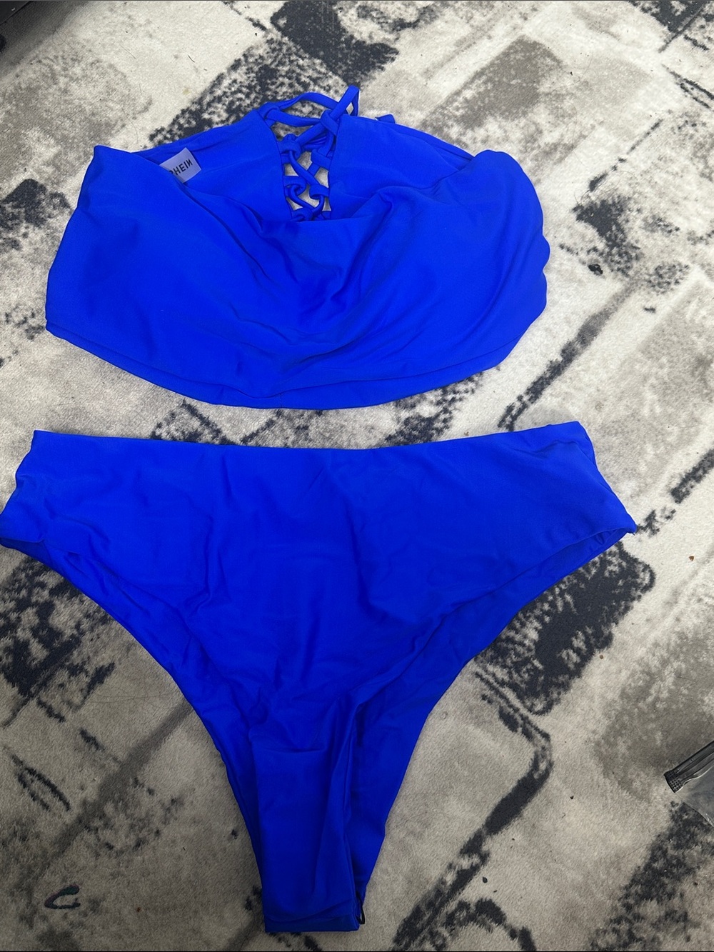 Blue Two-Piece Bikini Set with Lattice Detail
